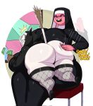  anthro big_breasts big_butt breasts butt clothing domestic_cat duo eyewear felid feline felis female glasses hi_res high_heels huge_breasts huge_butt lagomorph leggings legwear leporid mammal nun ophelia_(sssonic2) rabbit spanking sssonic2 