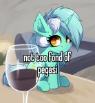  absurd_res amber_eyes container cup drinking_glass english_text equid equine female friendship_is_magic glass glass_container glass_cup green_hair hair hi_res horn lyra_heartstrings_(mlp) mammal meme mouthless multicolored_hair my_little_pony sitting text two_tone_hair unicorn white_hair wine_glass witchtaunter 