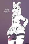 2022 anthro asriel_dreemurr_(god_form) balls big_penis biped black_markings black_sclera boss_monster bovid caprine cocked_hip dabelette dialogue english_text foreskin front_view fur genitals glans half-erect hand_on_hip hi_res humanoid_genitalia humanoid_penis looking_at_viewer male mammal markings nude open_mouth penis simple_background solo standing talking_to_viewer text undertale undertale_(series) video_games white_body white_eyes white_fur 