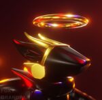  3d_(artwork) ambiguous_gender anthro big_ears black_body blender_(software) bloom deity depth_of_field digital_media_(artwork) drone eyeless faceless foxygrandpaa gold_(metal) halo headshot_portrait horn living_latex machine portrait protogen rubber solo 