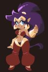  2022 blue_eyes breasts cleavage clothed clothing ear_piercing ear_ring female footwear genie hair humanoid humanoid_pointy_ears long_hair mariiboops not_furry piercing ponytail purple_hair shantae shantae_(series) simple_background smile solo video_games wayforward 