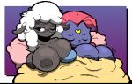  &lt;3 anthro areola bedding big_breasts black_areola black_eyes black_nipples blanket bovid breasts caprine digital_media_(artwork) duo eyelashes eyes_closed eyewear female fur glasses grey_body hooves horn looking_aside mammal mple_background nintendo nipples one_breast_out one_eye_closed pillow pixel pixel_(artwork) pok&eacute;mon pok&eacute;mon_(species) purple_areola purple_background purple_body purple_fur sheep simple_background sleeping video_games weavile white_body white_fur windreg1 wooloo 