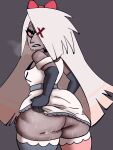  absurd_res arthropod big_butt bodily_fluids breasts butt clothed clothing demon female hair hazbin_hotel hi_res humanoid insect lepidopteran moth partially_clothed simple_background solo sweat teeth thick_thighs tool01k vaggie_(hazbin_hotel) white_hair 