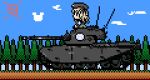  blue_sky centurion_(tank) cloud commentary_request emblem forest girls_und_panzer ground_vehicle kikurage_(sugi222) military military_vehicle motor_vehicle nature pixel_art selection_university_(emblem) selection_university_military_uniform shimada_arisu sky tank vehicle_focus 