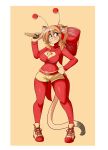  :3 absurd_res anthro band-aid bandage big_breasts blush bottomwear breasts butt_from_the_front chespirito clothed clothing cosplay cougar cute_fangs el_chapulin_colorado el_chapulin_colorado_(character) fake_antennae felid feline female fully_clothed goya_(lucyfercomic) hammer hand_on_hip hi_res knock-kneed lucyfercomic mammal shorts simple_background smile solo tight_clothing tools wide_hips 