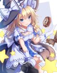  1girl blonde_hair blue_eyes bow braid hat hat_bow kirisame_marisa long_hair looking_at_viewer sitting solo touhou unory 