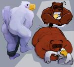 2022 absurd_res accipitrid accipitriform animal_crossing anthro apollo_(animal_crossing) avian balls bird blush brown_body butt canid canine clothing duo eagle embrace genitals hi_res hug hugging_from_behind male male/male mammal nintendo overweight overweight_male penis prim0rdia raccoon_dog size_difference tanuki tom_nook_(animal_crossing) undressing video_games white_body 