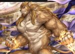  alternate_species anthro blonde_hair blonde_pubes blue_eyes electricity felid furrification hair hi_res lion male mammal marvel muscular muscular_male pantherine pubes rabbity solo thor_(marvel) 