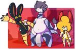  anthro balls clothed clothing featureless_crotch genitals giraffe giraffid gojo_(gojo_preto) group hi_res lagomorph legwear leporid male male/male mammal partially_clothed penis pizza_rabbit_(rabblet) rabbit rabblet size_difference stockings trio yaph_(amodestmouse) 