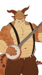  anthro banjo_(instrument) bottomwear clothed clothing dragon eyes_closed happy hi_res lhjal2 male muscular musical_instrument navel pants playing_music plucked_string_instrument scalie smile solo string_instrument topless 