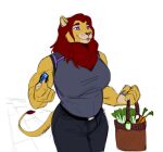  anthro attack_at_dawn basket big_breasts breasts clawed_fingers clothed clothing container credit_card facial_piercing felid groceries herm intersex lion lip_piercing mammal muscular pantherine piercing purple_eyes sahari_alder sketch solo tall walking 