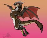  anthro brown_body brown_fur capcom claws feet fluffy flying_wyvern fur gold_scales happy jumping male membrane_(anatomy) membranous_wings monster_hunter nargacuga paws scales soles solo tan_body tan_fur video_games white_body white_fur wings yellow_eyes zirius 