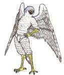  anthro avian beak bird briefs briefs_only clothing eyes_closed falcon falconid feathers hi_res male open_mouth peregrine_falcon shabnack shabnack_(artist) simple_background solo talons traditional_media_(artwork) underwear white_clothing white_underwear 