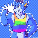  animal_crossing anthro antlers bam_(animal_crossing) blue_body blue_fur cervid clothed clothing digital_media_(artwork) fizzyjay fur hi_res horn lgbt_pride male mammal muscular muscular_anthro muscular_male nintendo nipples pride_color_clothing pride_colors rainbow_flag rainbow_pride_colors rainbow_pride_flag rainbow_symbol raised_clothing raised_topwear shirt simple_background six-stripe_rainbow_pride_colors solo tank_top topwear video_games 