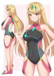  1girl absurdres bangs bare_arms bare_shoulders black_swimsuit blush breasts chest_jewel closed_mouth competition_swimsuit cosplay covered_navel cowboy_shot crossed_arms earrings embarrassed from_side full_body gem hair_ornament hands_on_hips headpiece high_heels highres jewelry large_breasts long_hair looking_at_viewer mythra_(xenoblade) one-piece_swimsuit pyra_(pro_swimmer)_(xenoblade) pyra_(pro_swimmer)_(xenoblade)_(cosplay) red_footwear red_swimsuit ryochan96154 shy smile solo swept_bangs swimsuit tiara two-tone_swimsuit very_long_hair xenoblade_chronicles_(series) xenoblade_chronicles_2 yellow_eyes 