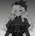  1girl ascot bangs breasts capelet dress fate/grand_order fate_(series) flower greyscale hat kriemhild_(fate) large_breasts long_hair long_sleeves looking_at_viewer melon22 mole mole_under_eye monochrome rose solo veil 