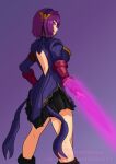  1girl absurdres asamiya_athena bodysuit boots corruption crossover dress energy_sword gauntlets hairband highres leather leather_boots mind_control nail_polish necktie non-web_source purple_eyes purple_hair shadaloo shadaloo_dolls skirt street_fighter sword the_king_of_fighters weapon 