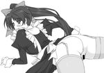  ass blush censored garter_belt greyscale itou_noemi maid monochrome no_panties ribbon shichimenchou solo thighhighs with_you 