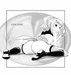  anya_alstreim ass bad_id bad_pixiv_id cellphone code_geass greyscale imaichi monochrome no_panties phone pussy solo thighhighs uncensored 