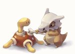  bone bright_pupils brown_eyes crack cubone highres holding holding_bone looking_down misonikomiii no_humans pokemon pokemon_(creature) shuckle skull solid_oval_eyes twitter_username white_background white_pupils 