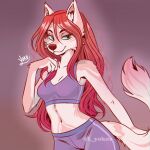  anthro blue_eyes exercise_clothing female fur gym_clothing hair hi_res l_yokoo multicolored_body multicolored_fur pink_body pink_fur red_hair signature simple_background solo solo_focus two_tone_body two_tone_fur white_body white_fur 