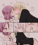  2girls after_kiss ahoge blonde_hair blush closed_eyes commentary_request eyebrows_visible_through_hair highres kiss multiple_girls new_game! purple_eyes purple_hair saliva saliva_trail short_hair tongue tooyama_rin translation_request yagami_kou yuri yuuki_(yunky373) 