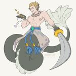  abs animal_humanoid apode bara_tiddies bara_tiddy barazoku belt blonde_hair bottomwear clothing coin ear_piercing ear_ring eel eel_humanoid fin fish fish_humanoid frankly-art hair humanoid jewelry legless looking_at_viewer male marine marine_humanoid melee_weapon merfolk necklace nipples pecs piercing rapier rope rope_belt seashell shell skirt solo split_form sword teo_(tittle_moon) waist weapon 