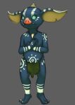  2017 big_ears blin_(tloz) blue_body bodypaint bokoblin bottomwear clothing digital_media_(artwork) fangs grey_background horn humanoid humanoid_hands jewelry loincloth looking_at_another looking_up male necklace nintendo shrineheart simple_background solo teal_eyes teal_sclera the_legend_of_zelda video_games 