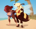  absurd_res animal_humanoid anthro arthropod beach bee big_breasts bikini breasts canid canid_humanoid canine canine_humanoid canis cleavage clothed clothing dog_humanoid domestic_dog duo embarrassed female hi_res honey_bee huge_breasts huge_thighs humanoid hymenopteran insect jared_dillon mammal mammal_humanoid seaside swimwear thick_thighs wide_hips wings 