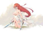  1girl bigrbear breasts female_pubic_hair holding holding_sword holding_weapon jewelry mask medium_breasts necklace nipples original pubic_hair red_hair red_pubic_hair solo sword weapon 