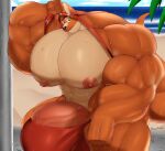  5_fingers abs anthro baconking beach big_bulge big_muscles big_nipples big_penis black_nose brown_body brown_fur buckley_(foxen) bulge clothing fingers fist fur genitals grabbing_shirt huge_bulge huge_muscles huge_penis hyper hyper_bulge hyper_genitalia hyper_muscles hyper_pecs hyper_penis looking_at_viewer male muscular muscular_anthro muscular_male nipples outdoor_shower outside penis pink_nipples pink_penis red_clothing red_shirt red_tank_top red_thong red_topwear red_underwear sand seaside shirt shower showering solo tank_top thong topwear underwear undressing water wet 