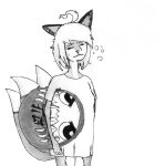  absurd_res bottomless canid canine clothed clothing daruma drowsy efradraws eyes_closed female fox fox_ears fox_spirit fox_tail graphite_(artwork) hi_res irina_netsuki kanji mammal monochrome multi_tail pen_(artwork) pencil_(artwork) plushie shirt shirt_only sketch solo tired topwear topwear_only traditional_media_(artwork) 