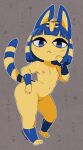  :&lt; animal_crossing ankha_(animal_crossing) anthro black_eyelids blue_hair blush blush_lines bob_cut breasts cleft_of_venus digital_media_(artwork) domestic_cat felid feline felis female genitals hair hand_on_cheek hand_on_hip hi_res mammal markings navel nintendo nyxondyx pussy short_stack small_breasts solo striped_markings striped_tail stripes tail_markings thick_thighs uraeus video_games wide_hips yellow_body 