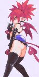  1girl ass demon_girl demon_tail demon_wings detached_sleeves disgaea earrings etna highres inkerton-kun jewelry makai_senki_disgaea_2 red_hair sharp_teeth short_hair skull_earrings solo tagme tail teeth thighhighs white_background wings 