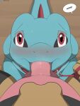  absurd_res balls blue_body duo english_text first_person_view genitals hi_res humanoid_genitalia humanoid_penis krokorok male male/male male_penetrated male_penetrating male_penetrating_male male_pov nintendo oral oral_penetration penetration penis pok&eacute;mon pok&eacute;mon_(species) text totodile video_games winick-lim 