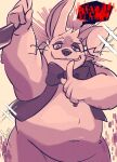  2022 anthro belly bow_tie english_text five_nights_at_freddy&#039;s glitchtrap hi_res humanoid_hands kemono lagomorph leporid male mammal navel overweight overweight_male rabbit scottgames solo text tiri_mama video_games 