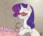  2013 chest_tuft digital_media_(artwork) equid equine eyes_closed eyewear female feral friendship_is_magic glasses hair hasbro hi_res holding_object horn horse lizombie mammal mouth_hold my_little_pony pony purple_hair quadruped rarity_(mlp) red_eyewear red_glasses sewing solo standing tuft unicorn 