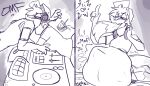  abdominal_bulge absurd_res anthro belly big_belly canid canine clothed clothing duo fox fully_clothed girly hat headgear headphones headphones_around_neck headwear hi_res jack_(topazknight) lizard male male/male mammal neck_bulge onomatopoeia oral_vore phone rave reptile rumbling_stomach scalie sound_effects text topazknight vore 