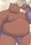  2022 anthro belly big_belly black_nose bodily_fluids brown_body canid dragon_quest hi_res humanoid_hands jumping_jackal kemono male mammal marumu_5656 moobs navel obese obese_male overweight overweight_male solo square_enix sweat video_games 