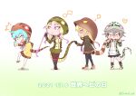  4girls ? ^^^ african_rock_python_(kemono_friends) arm_at_side bangs bare_legs biting black_legwear blonde_hair blue_hair boots brown_jacket brown_legwear chibi closed_eyes closed_mouth dated detached_hood drawstring fang full_body geta gloves grabbing green_eyes grey_hair hair_between_eyes hand_on_hip hand_up hands_up heart highres holding holding_weapon holding_whip hood hood_up hooded_jacket hoodie jacket kemono_friends king_cobra_(kemono_friends) legs_apart legs_together long_hair long_sleeves looking_at_another looking_back miniskirt multicolored_hair multiple_girls musical_note necktie okinawa_habu_(kemono_friends) open_mouth pantyhose parted_lips pink_hair pleated_skirt purple_eyes purple_hair saival_cat shoes skirt smile snake_print snake_tail standing standing_on_one_leg striped striped_hoodie striped_tail surprised tail tail_grab tail_through_clothes tan tsuchinoko_(kemono_friends) twitter_username two-tone_hair walking weapon whip yellow_eyes 