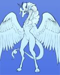 absurd_res anthro blue_eyes breasts curled_hair curled_horns equid equine feathers female forehead_horn fur genitals giraffe giraffid hair hi_res hooves horn hybrid mammal mane mane_hair neck_tuft nude pegasus pussy simple_background solo tail_tuft tuft white_body white_fur winged_arms wings xzorgothoth 