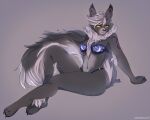  2018 anthro arm_support astora_(astoragray) barefoot biped black_nose bra breasts claws cleavage clothed clothing digital_media_(artwork) ear_tuft feet female full-length_portrait fur grey_body grey_fur grey_hair hair hindpaw looking_at_viewer mammal navel paws portrait shaded simple_background solo toe_claws tuft underwear yellow_eyes zetsuboucchi 