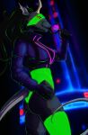  absurd_res anthro ascar_angainor clothing cyberpunk female glowing glowing_clothing hi_res horn mammal murid murine pseudo_hair rat rikeesh rodent skaven solo tagme tentacle_hair tentacles warhammer_(franchise) 