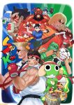  black_hair blanka blonde_hair chun-li closed_mouth dhalsim dororo_(keroro_gunsou) edmond_honda giroro gloves guile hinata_fuyuki hinata_natsumi ken_masters keroro keroro_gunsou kururu_(keroro_gunsou) long_hair looking_at_viewer open_mouth orange_hair pink_hair ryu_(street_fighter) smile street_fighter street_fighter_ii_(series) tamama yoshizaki_mine zangief 