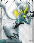  anthro blonde_hair blush breasts butt female fur hair hi_res kneeling legendary_pok&eacute;mon nintendo pok&eacute;mon pok&eacute;mon_(species) rilex_lenov solo video_games white_body white_fur zeraora 