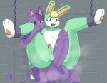  &lt;3 absurd_res animal_crossing anthro balls big_penis blonde_hair bob_(animal_crossing) bodily_fluids chain chained comparing domestic_cat drooling duo felid feline felis foreskin fur fur_tuft genital_fluids genitals green_body hair hare hi_res huge_penis hyper hyper_genitalia hyper_penis lagomorph leporid male male/male mammal markings multicolored_body nintendo pawpads penis precum purple_body rabbit restraints saliva sasha_(animal_crossing) sex simple_background sp_advanced spread_legs spreading stand_and_carry_position standing standing_sex surprised_expression sweat sweatdrop tuft vein veiny_penis video_games 