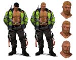 1boy abs alternate_hair_length alternate_hairstyle bald bara bare_pectorals black_footwear black_pants blind blonde_hair body_hair boots clothing_request collarbone facial_hair firefighter firefighter_jacket grey_jacket hairstyle_request hairstyle_switch high_visibility_jacket jacket jang_ju_hyeon looking_at_viewer male_focus mature_male messy_hair multicolored_clothes multicolored_jacket multiple_views muscular muscular_male mustache navel_hair open_clothes open_jacket original pants pectorals reflective_clothes scar scar_on_face short_hair sideburns simple_background very_short_hair white_background yellow_jacket 