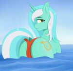 absurd_res accessory bottomwear butt clothing drakang equid equine feral friendship_is_magic hair hair_accessory hasbro hi_res horn looking_at_viewer looking_back lyra_heartstrings_(mlp) male mammal my_little_pony pants sea smile solo unicorn water 