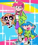  blossom_(ppg) cartoon_network codename:_kids_next_door commentary crossover danishi foster&#039;s_home_for_imaginary_friends frankie_foster kuki_sanban powerpuff_girls short_hair smile 