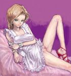  apron bad_id bad_pixiv_id bianca breasts dragon_quest dragon_quest_v high_heels jewelry jpeg_artifacts large_breasts lying naked_apron pon pussy ring shoes solo 